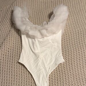 Elegant White Ruffled Bodysuit